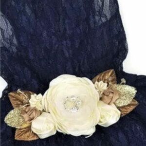 Elegant Cream & Gold Floral Formal Dog Dress for Large Dog & One Matching Collar